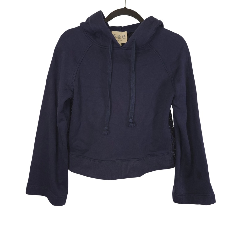 Sea New York Navy Blue Eyelet Lace Back Cropped Hoodie Sweatshirt XS